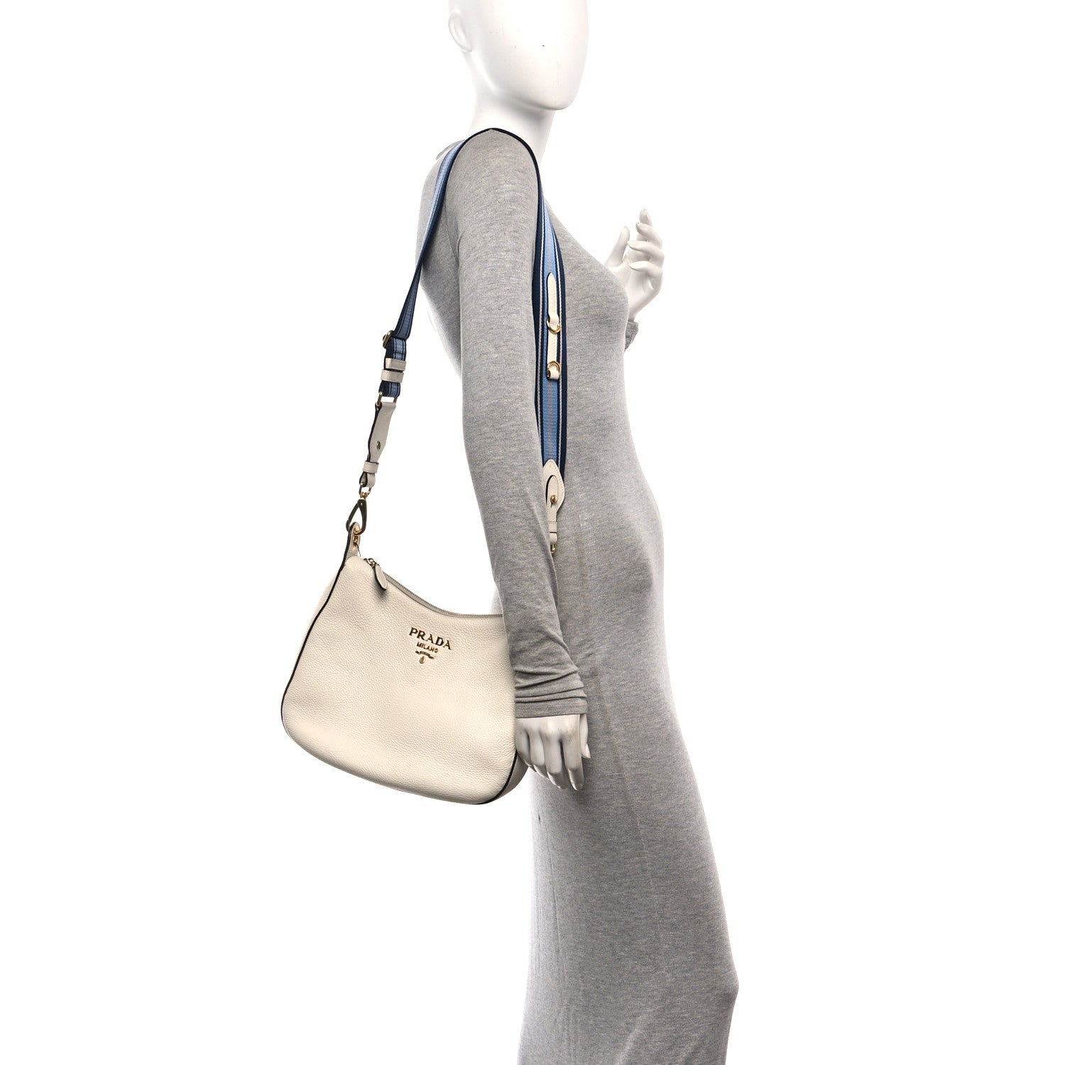 Prada Vitello Phenix Zippered Messenger Hobo White 2 of 11