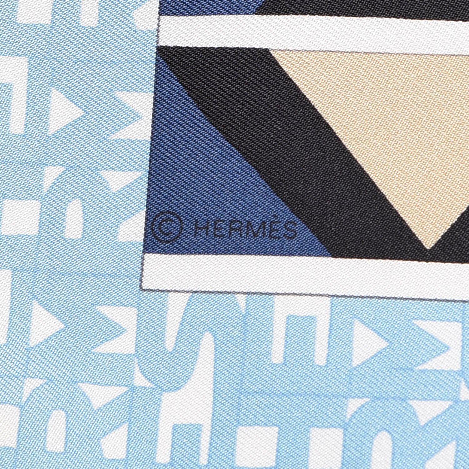 Hermes Silk Ex-Libris En Cravates 90 Scarf Ivory Ciel Blue Jean 5 of 5