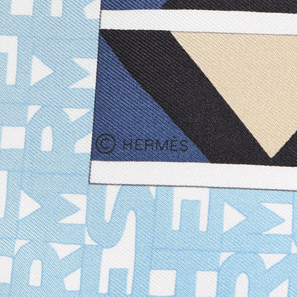 Hermes Silk Ex-Libris En Cravates 90 Scarf Ivory Ciel Blue Jean 5 of 5