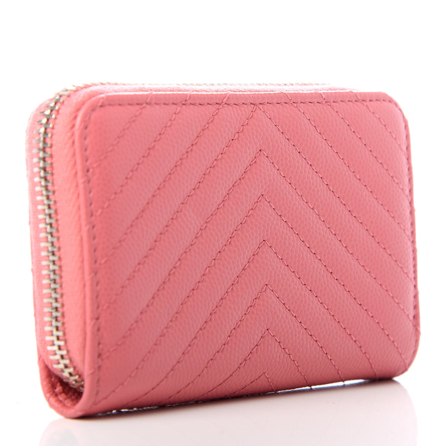 Caviar Chevron Quilted Zip Around Coin Purse Pink