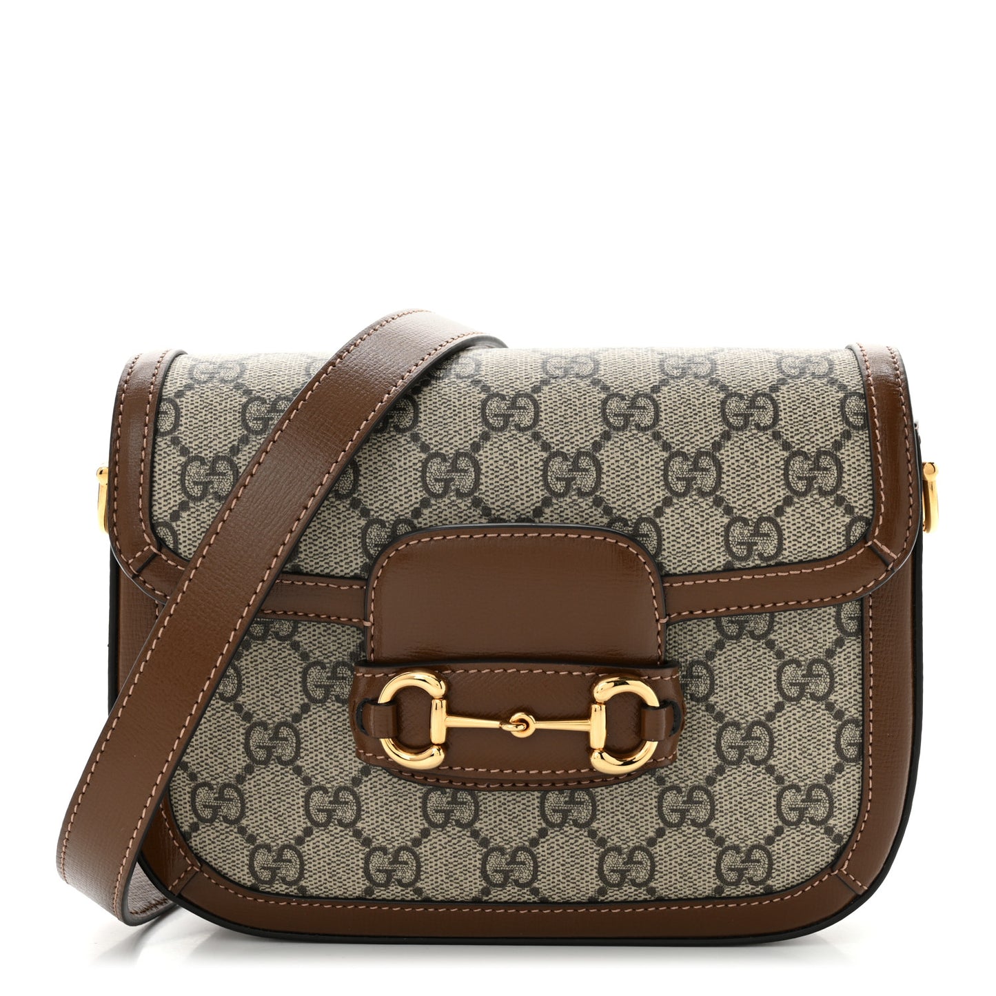 GG Supreme Monogram Web Mini Horsebit 1955 Shoulder Bag Beige Brown Sugar