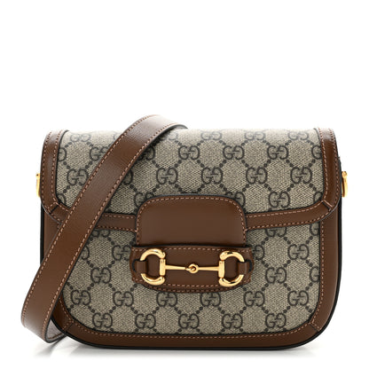 Gucci GG Supreme Monogram Web Mini Horsebit 1955 Shoulder Bag Beige Brown Sugar 1 of 10