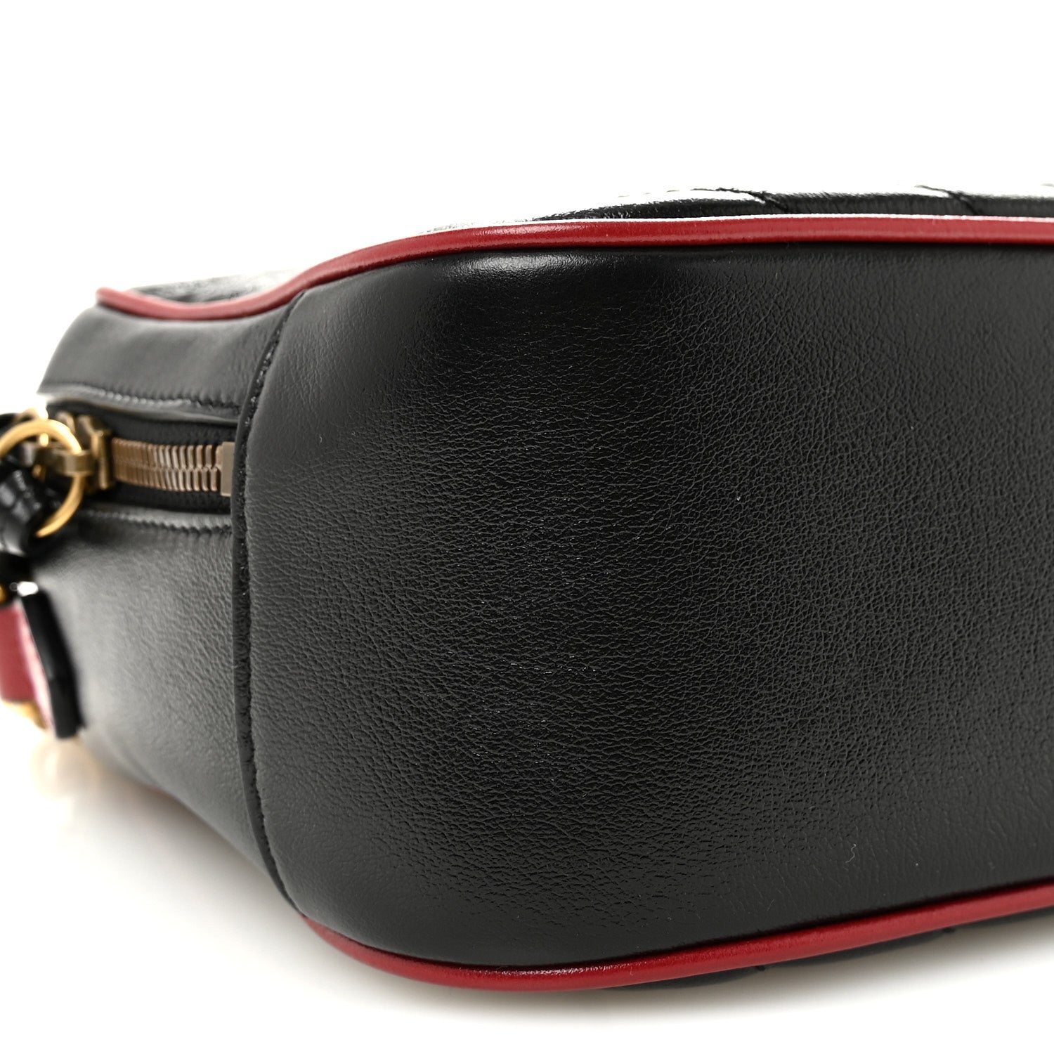 Gucci Vintage Effect Calfskin Matelasse Diagonal Small Torchon GG Marmont Bamboo Top Handle Shoulder Bag Black Romantic Cherry 9 of 10
