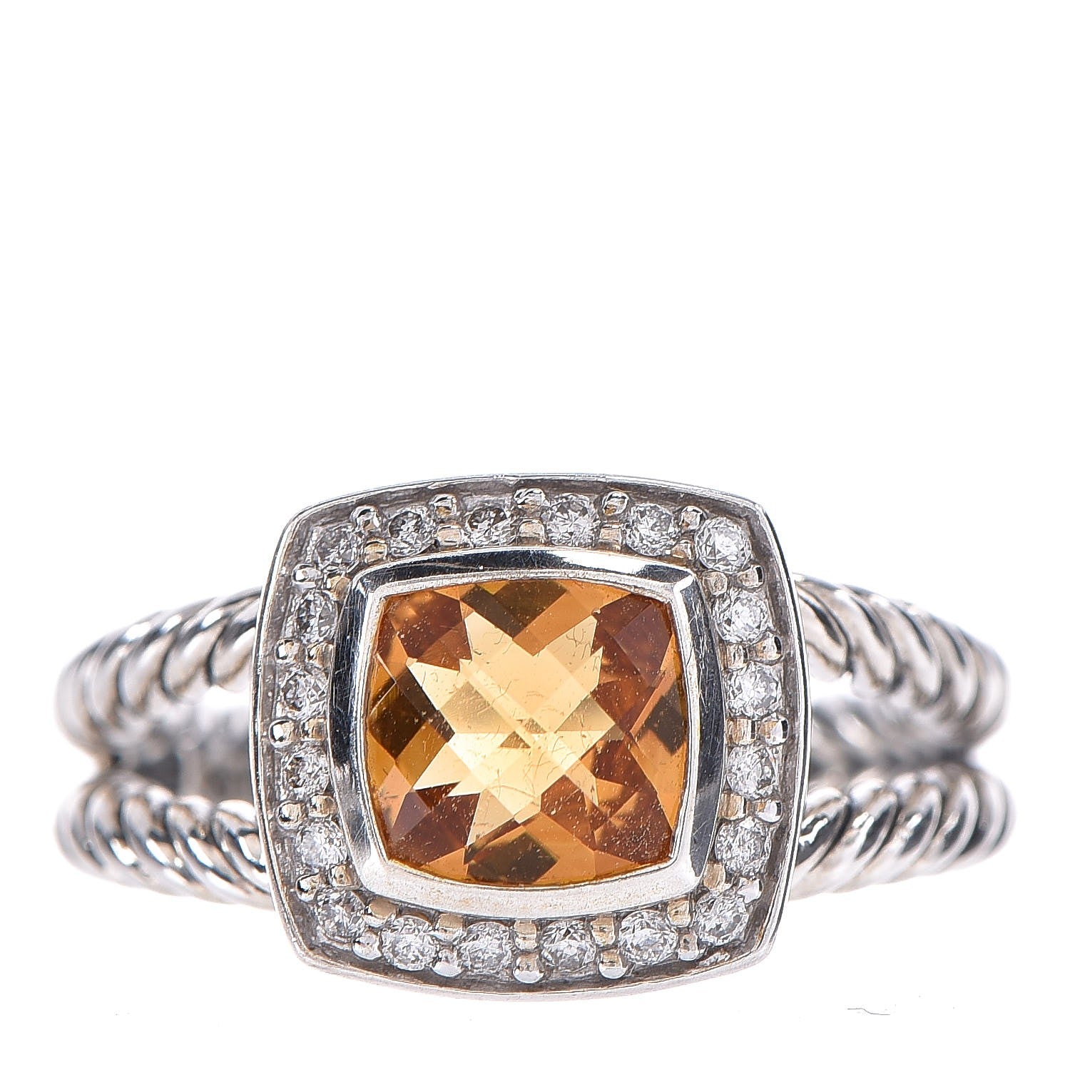 David Yurman Sterling Silver Diamond Citrine 7mm Petite Albion Ring 52 6 1 of 5