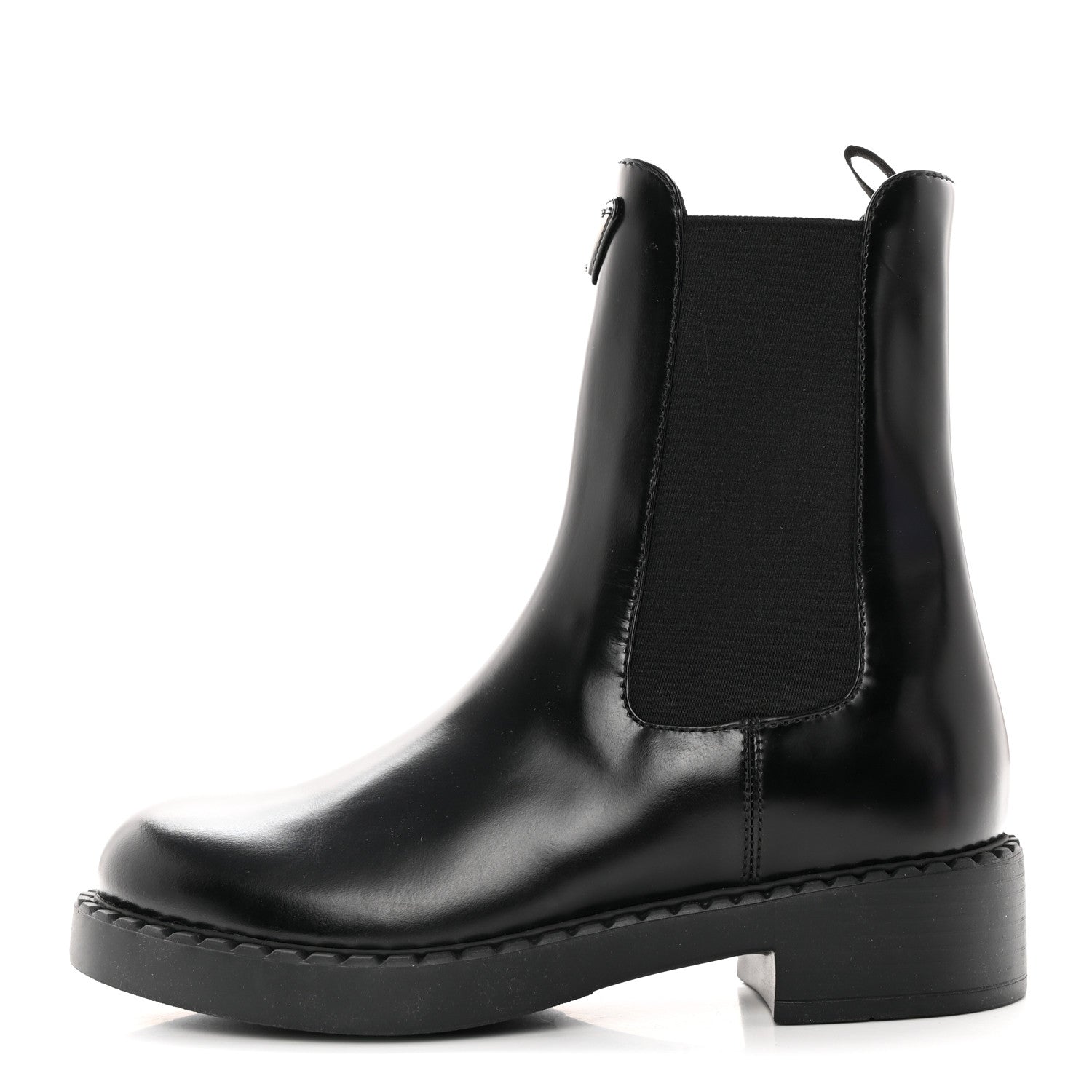 Prada Spazzolato Metal Triangle Logo 50mm Chelsea Boots 37 Black 1 of 9