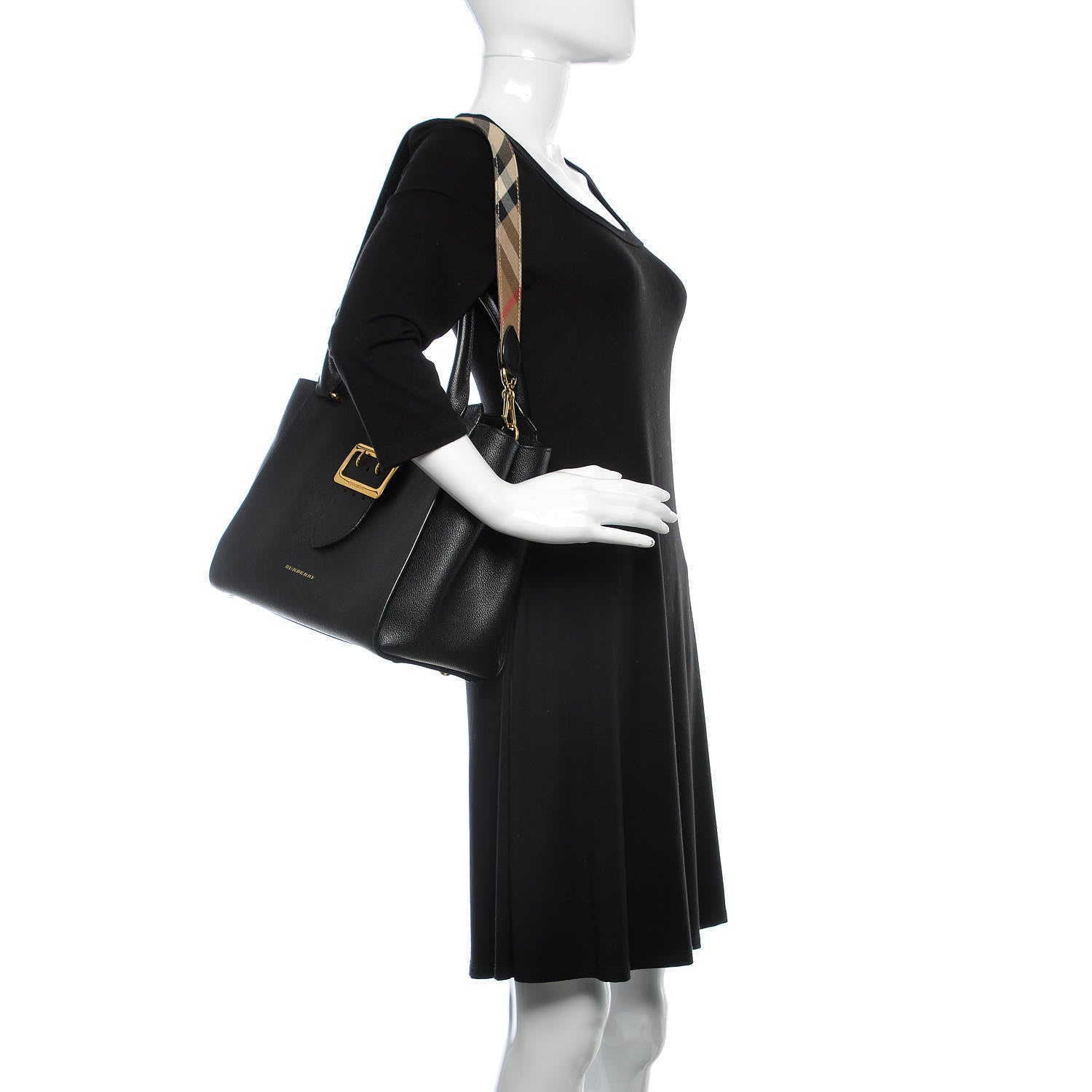 Burberry Soft Grain Calfskin Medium Buckle Tote Black 2 of 16