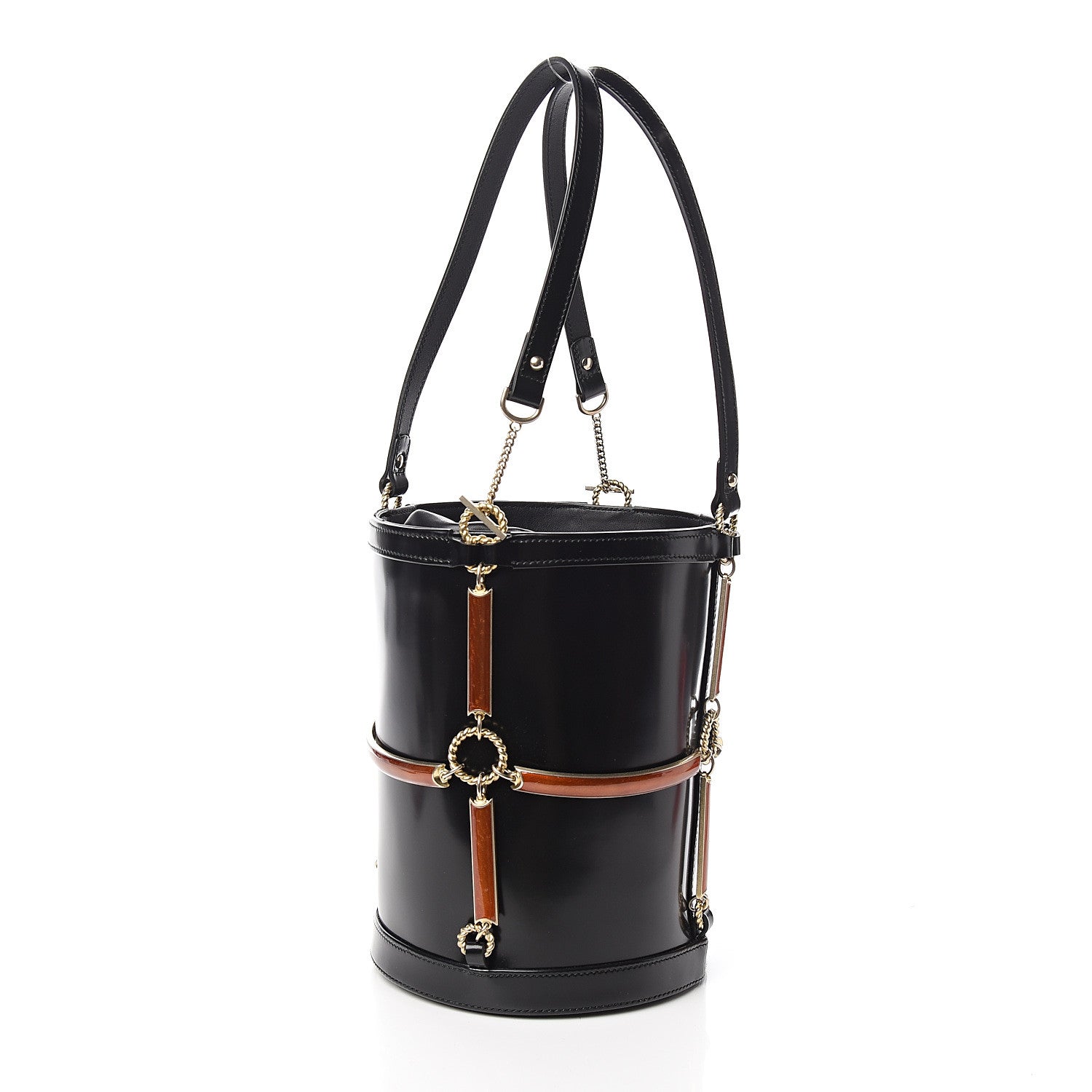 Gucci Lambskin Vinyl Enamel Mini Bucket Bag Black Ruggine 2 of 10