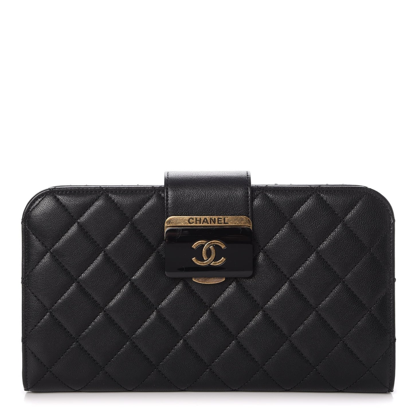 Sheepskin Quilted Beauty Lock Clutch Black