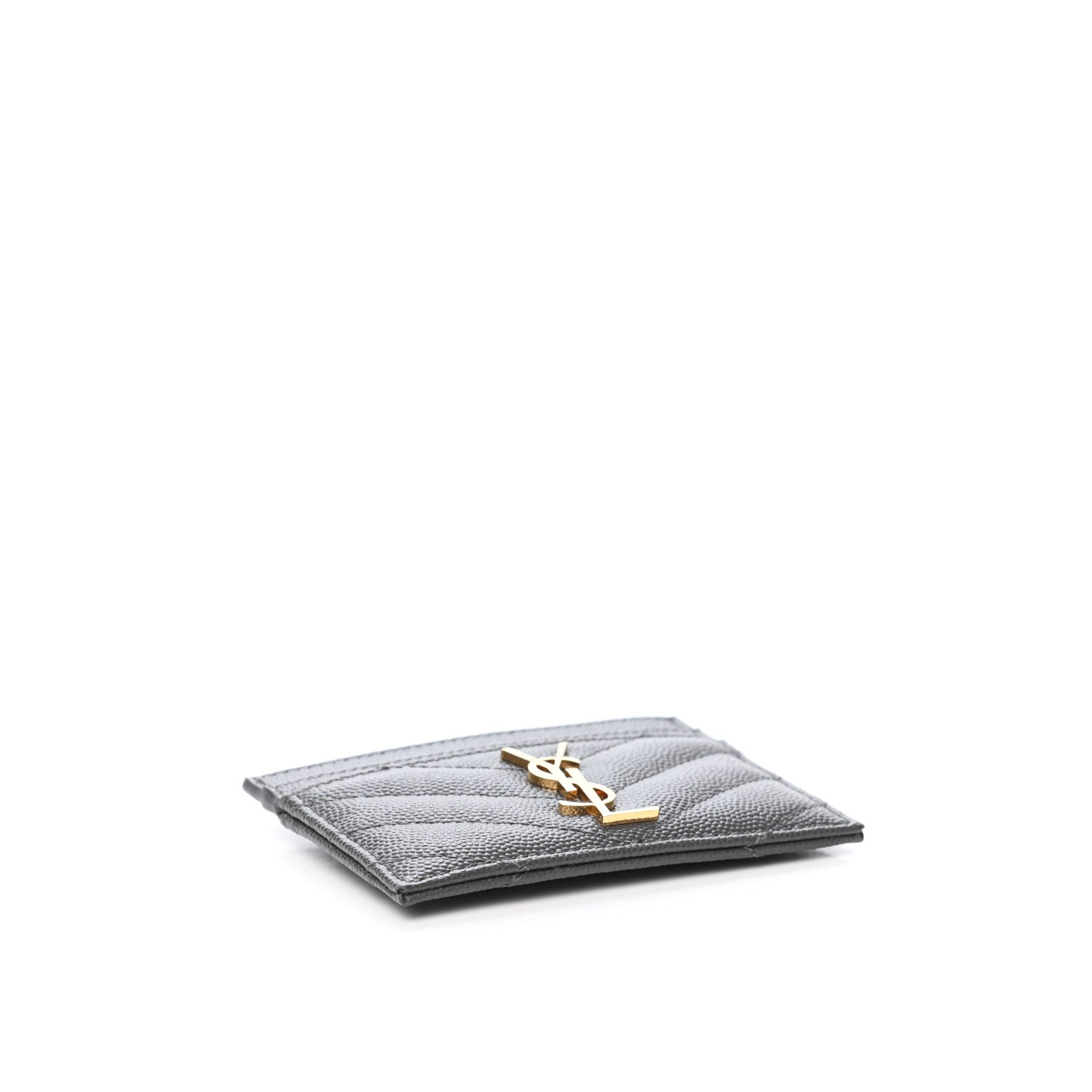 Saint Laurent Grain De Poudre Matelasse Chevron Monogram Credit Card Case Storm 3 of 8