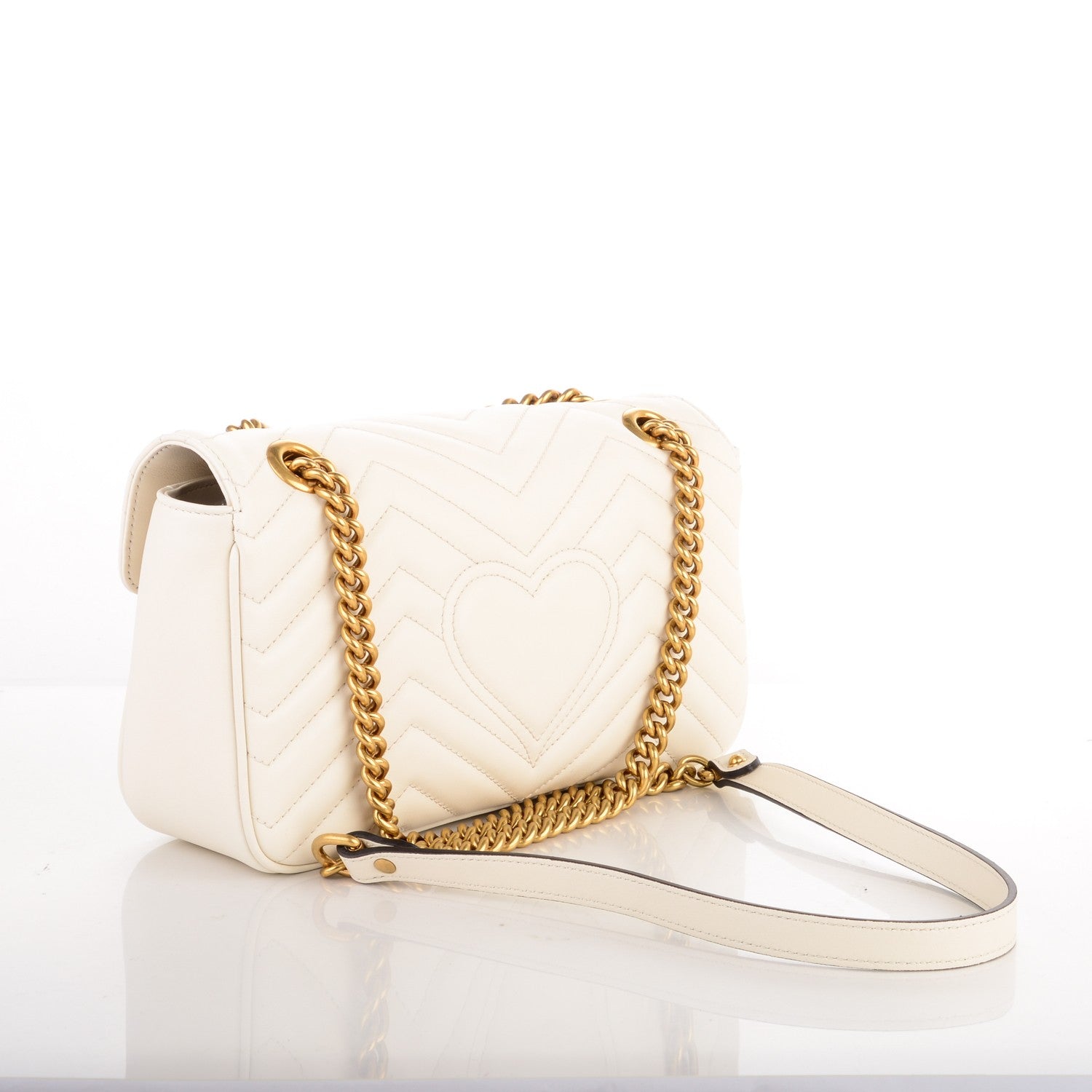 Gucci Calfskin Matelasse Small GG Marmont Shoulder Bag White 3 of 7