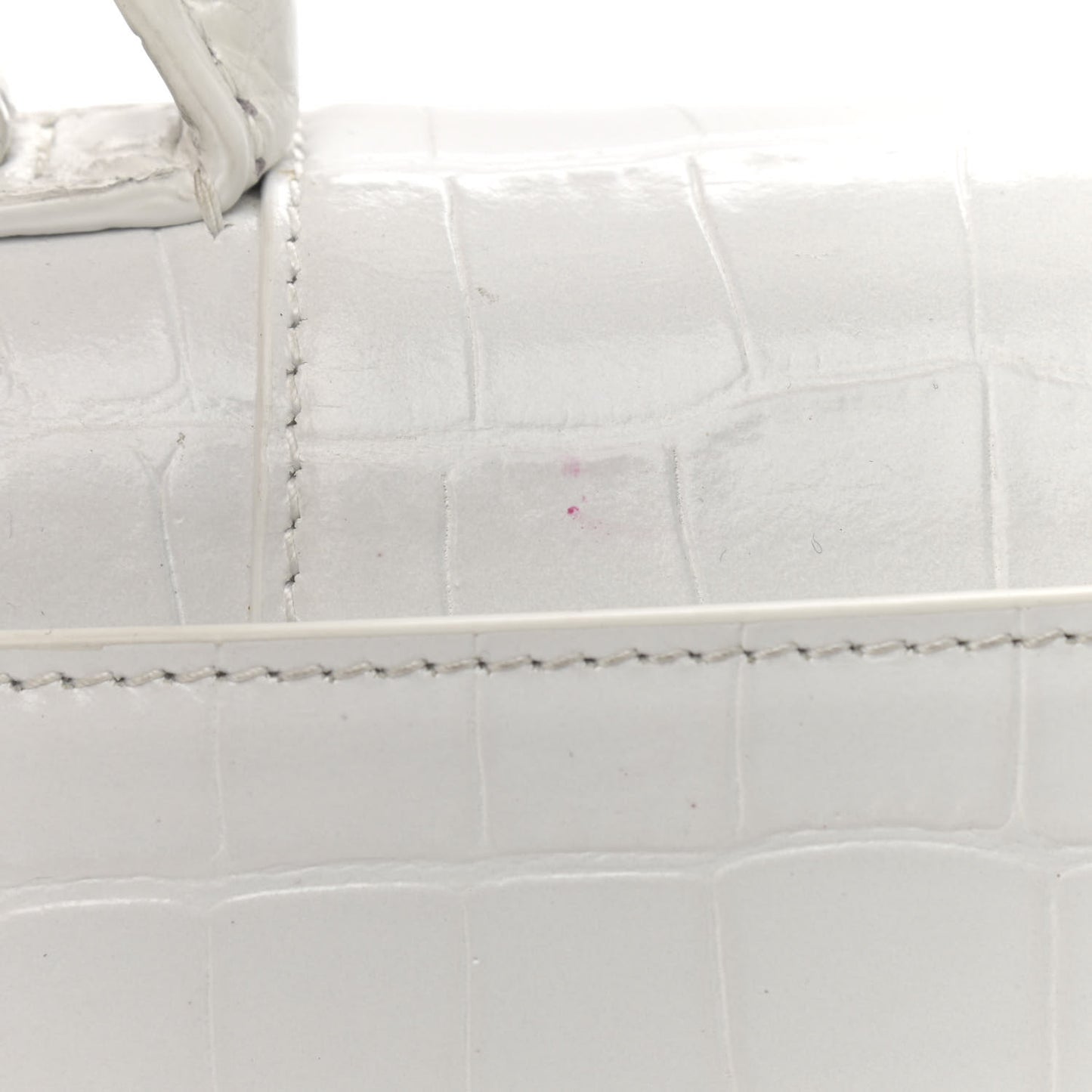 Shiny Calfskin Crocodile Embossed Hourglass Top Handle Bag XS White