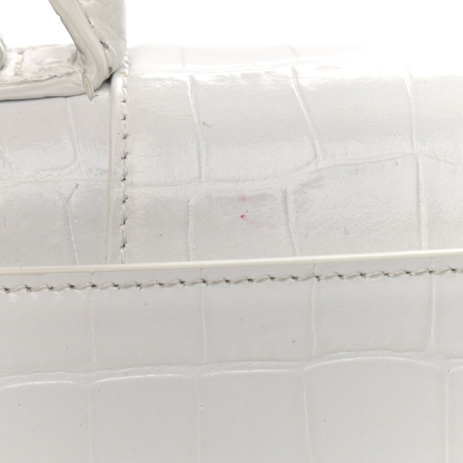 Balenciaga Shiny Calfskin Crocodile Embossed Hourglass Top Handle Bag XS White 15 of 19