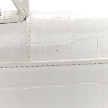 Balenciaga Shiny Calfskin Crocodile Embossed Hourglass Top Handle Bag XS White 15 of 19