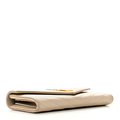 Saint Laurent Grain De Poudre Matelasse Chevron Monogram Flap Wallet Dark Beige 4 of 12