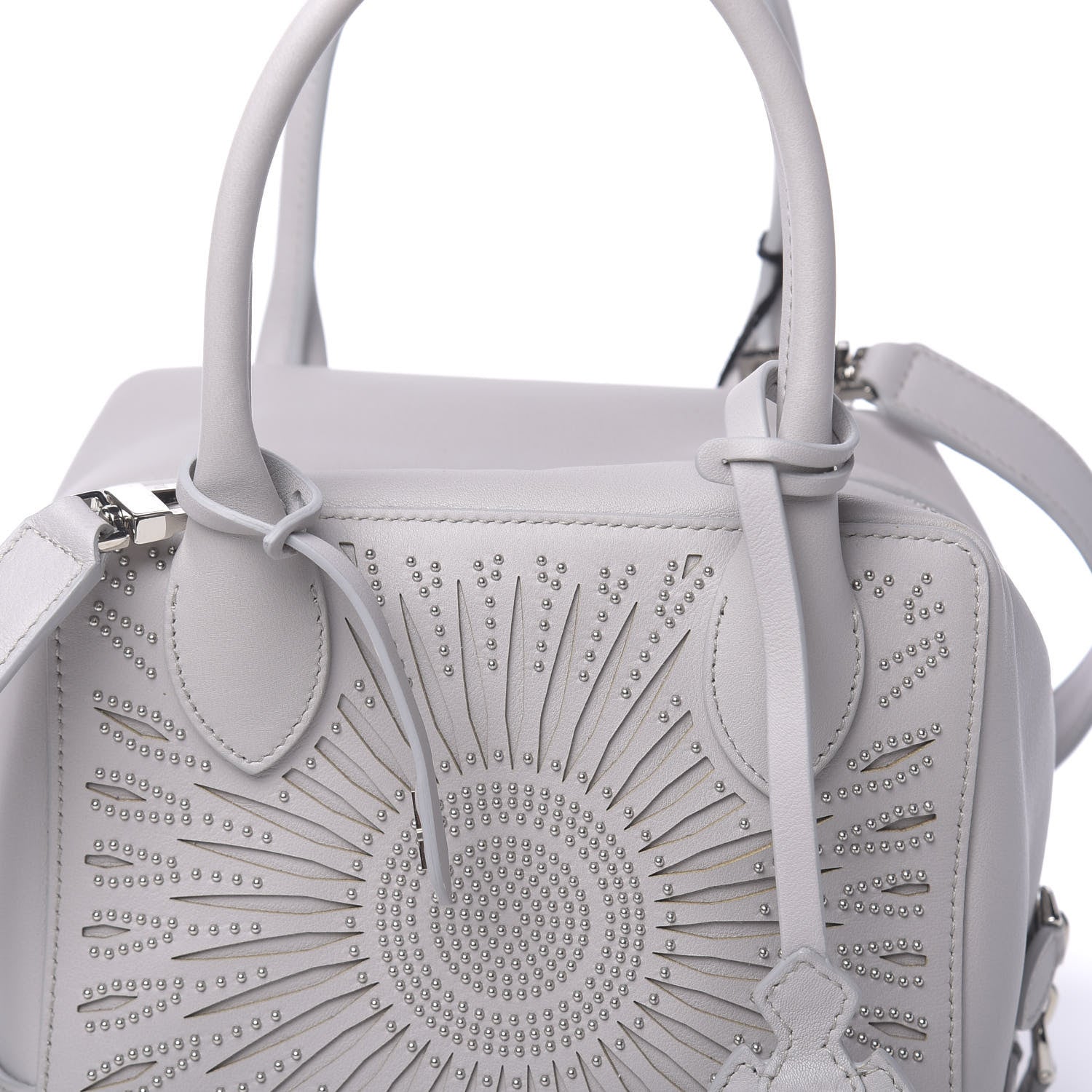 Alaia Calfskin Lux Laser Cut Studded Small Elga Top Handle Bag Grey 7 of 9