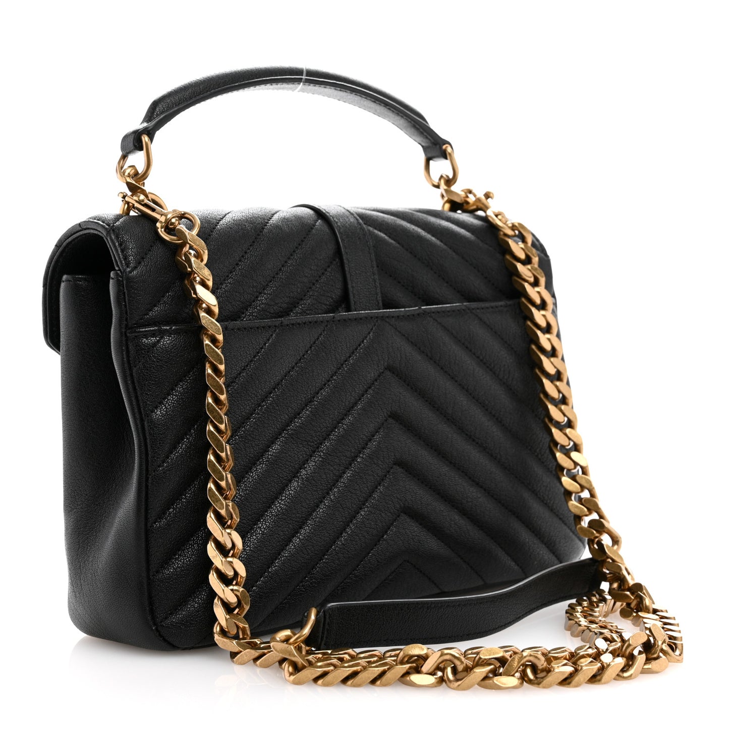 Sheepskin Matelasse Chevron Monogram Medium College Bag Black