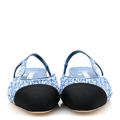 Chanel Tweed Grosgrain Cap Toe Slingback Flats 39.5 Blue White Black 3 of 10