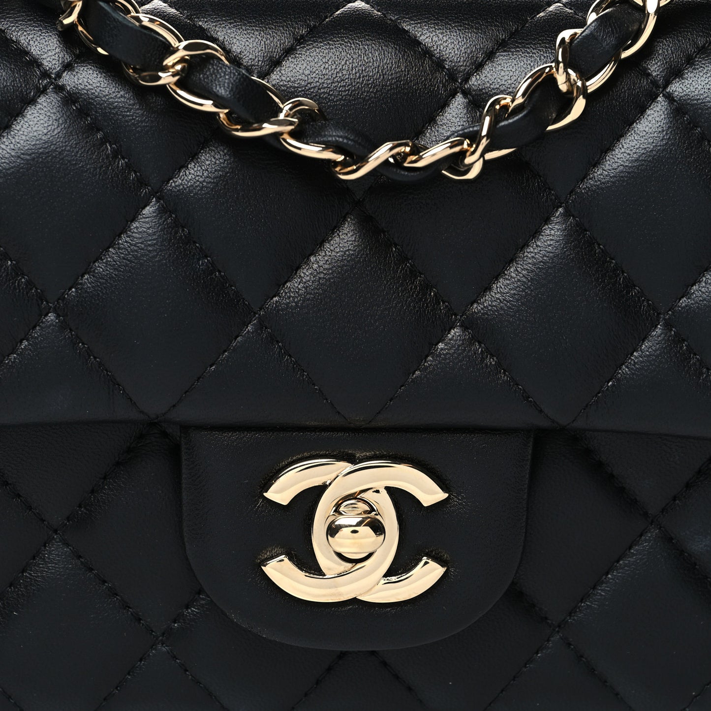 Lambskin Quilted Mini Rectangular Flap Black