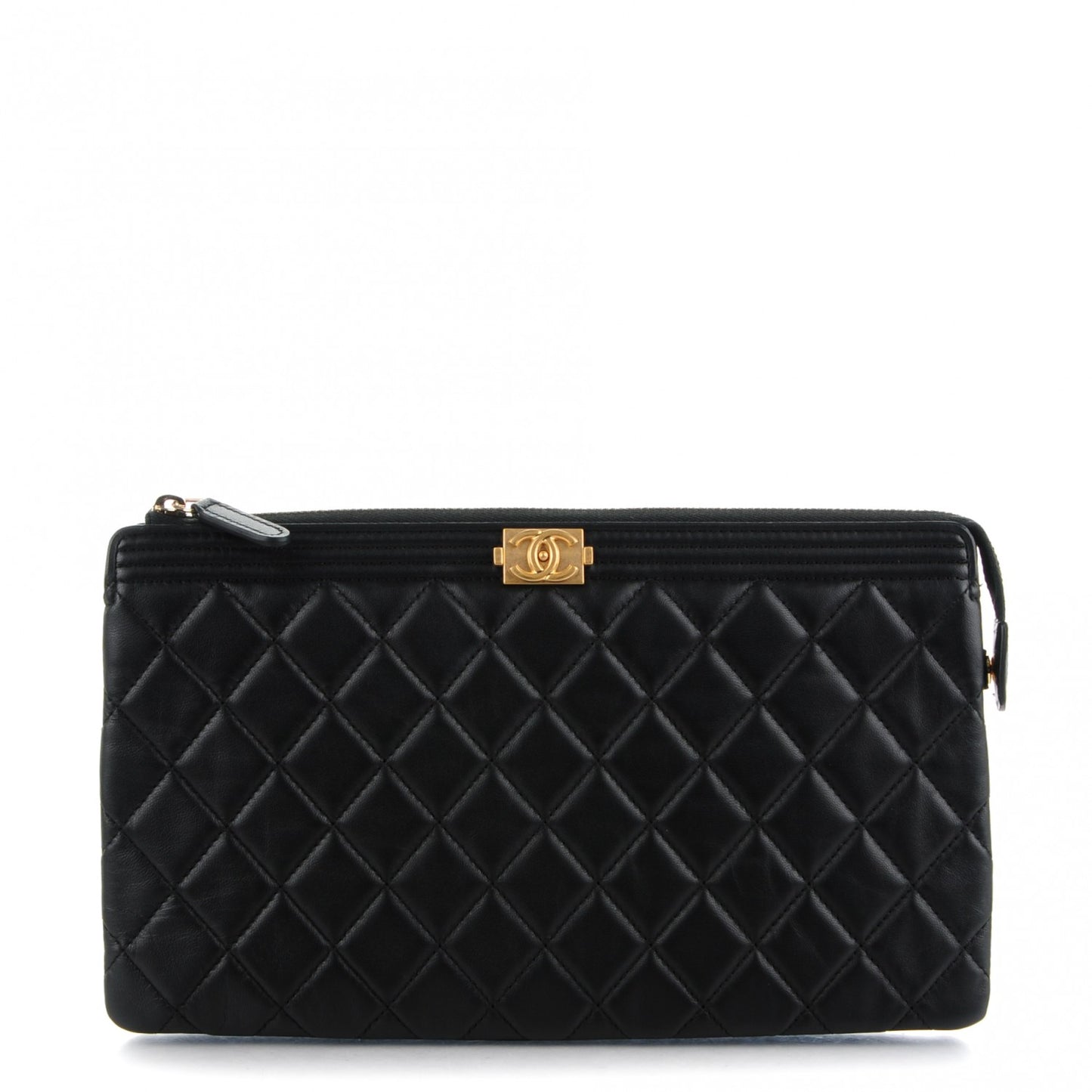 Lambskin Quilted Small Zipped Boy Pouch Black