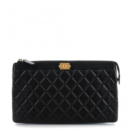 Chanel Lambskin Quilted Small Zipped Boy Pouch Black 1 of 8