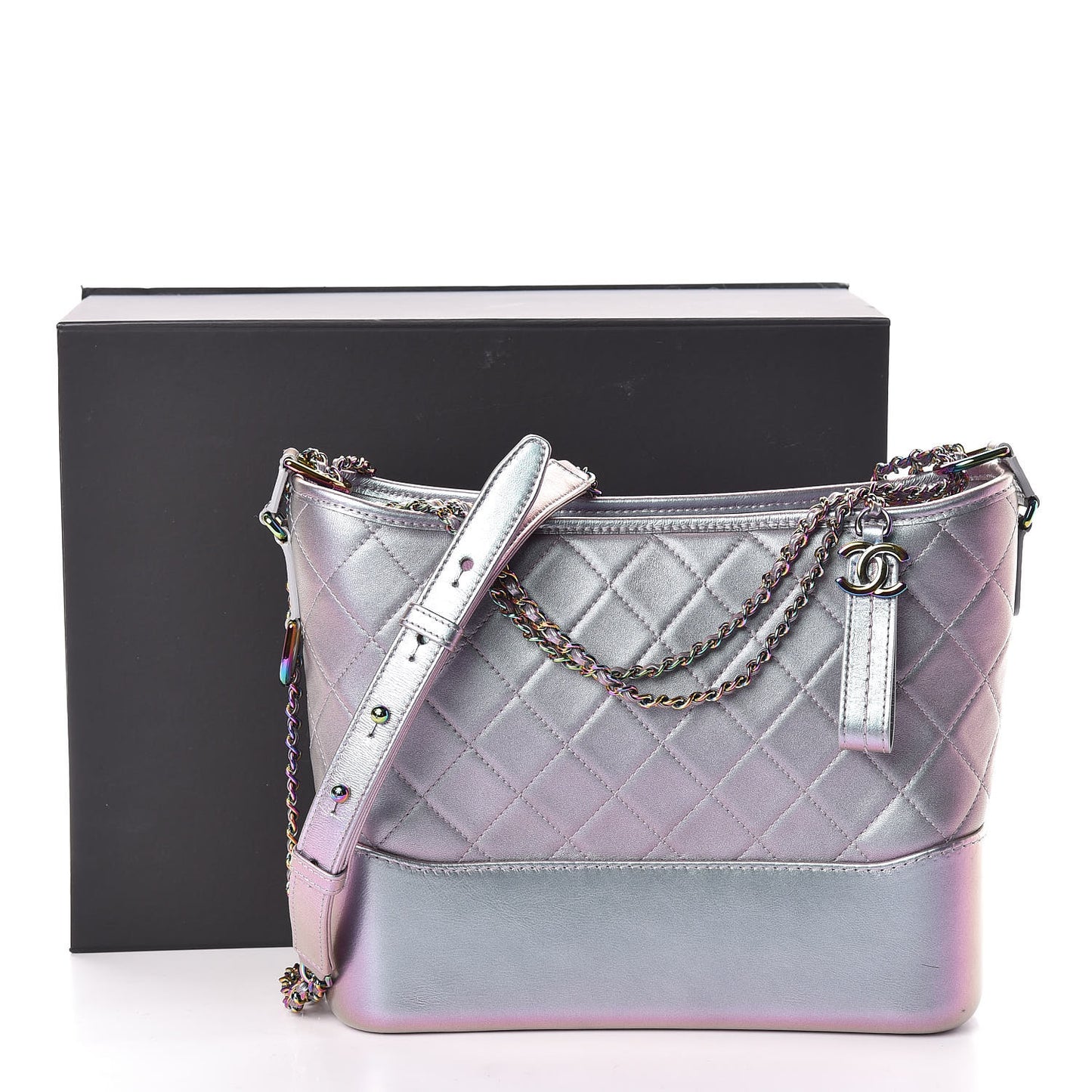 Iridescent Lambskin Calfskin Quilted Medium Gabrielle Hobo Light Purple