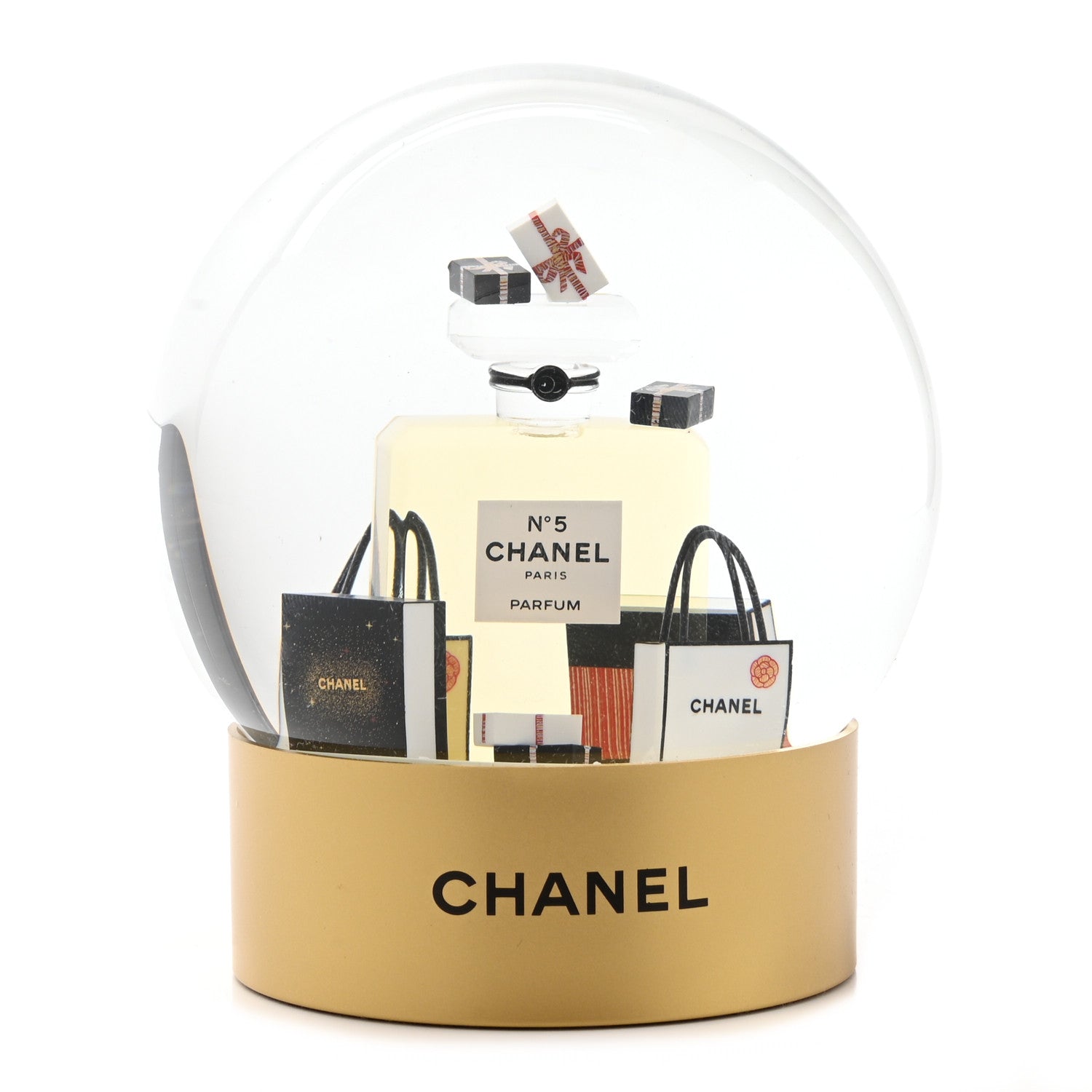 Chanel Glass N°5 Perfume Bottle Snow Globe Gold 2 of 7