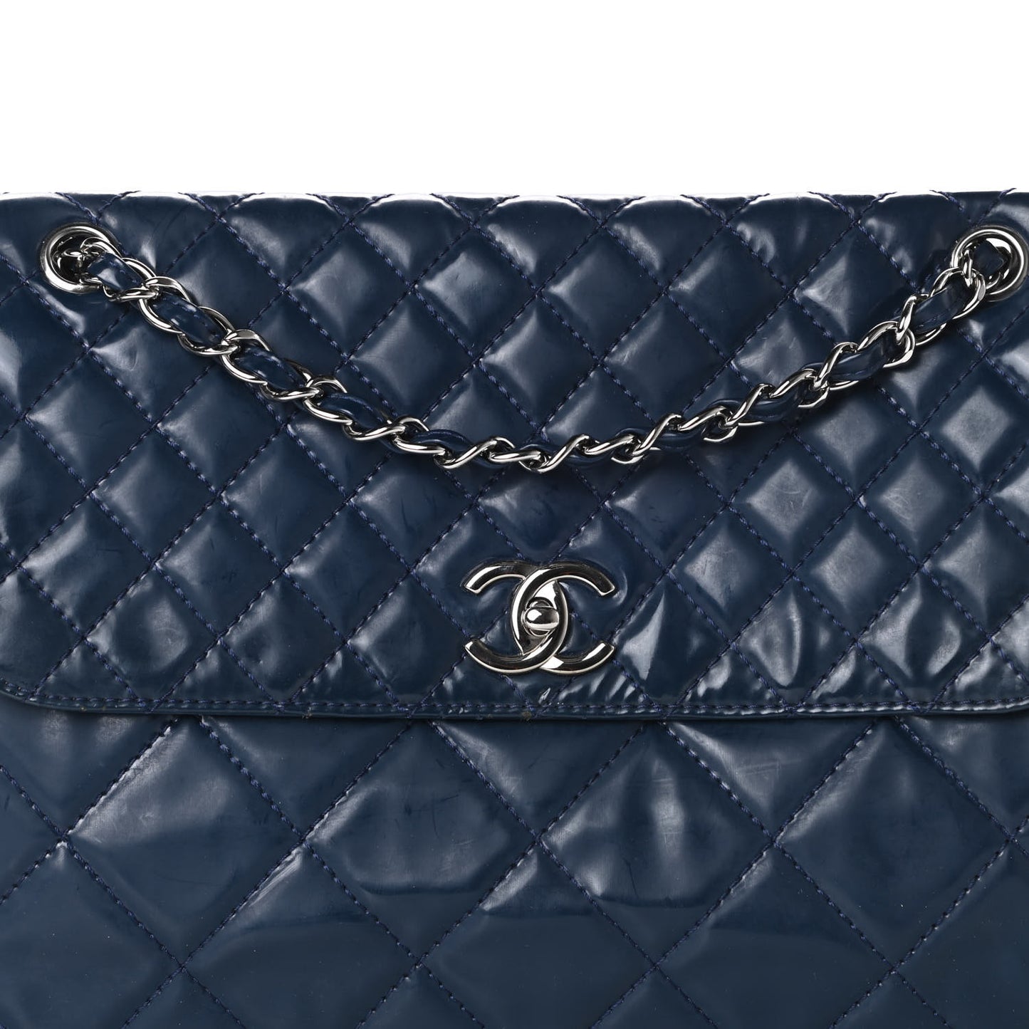 Vinyl Quilted In the Business Flap Bag Navy Blue
