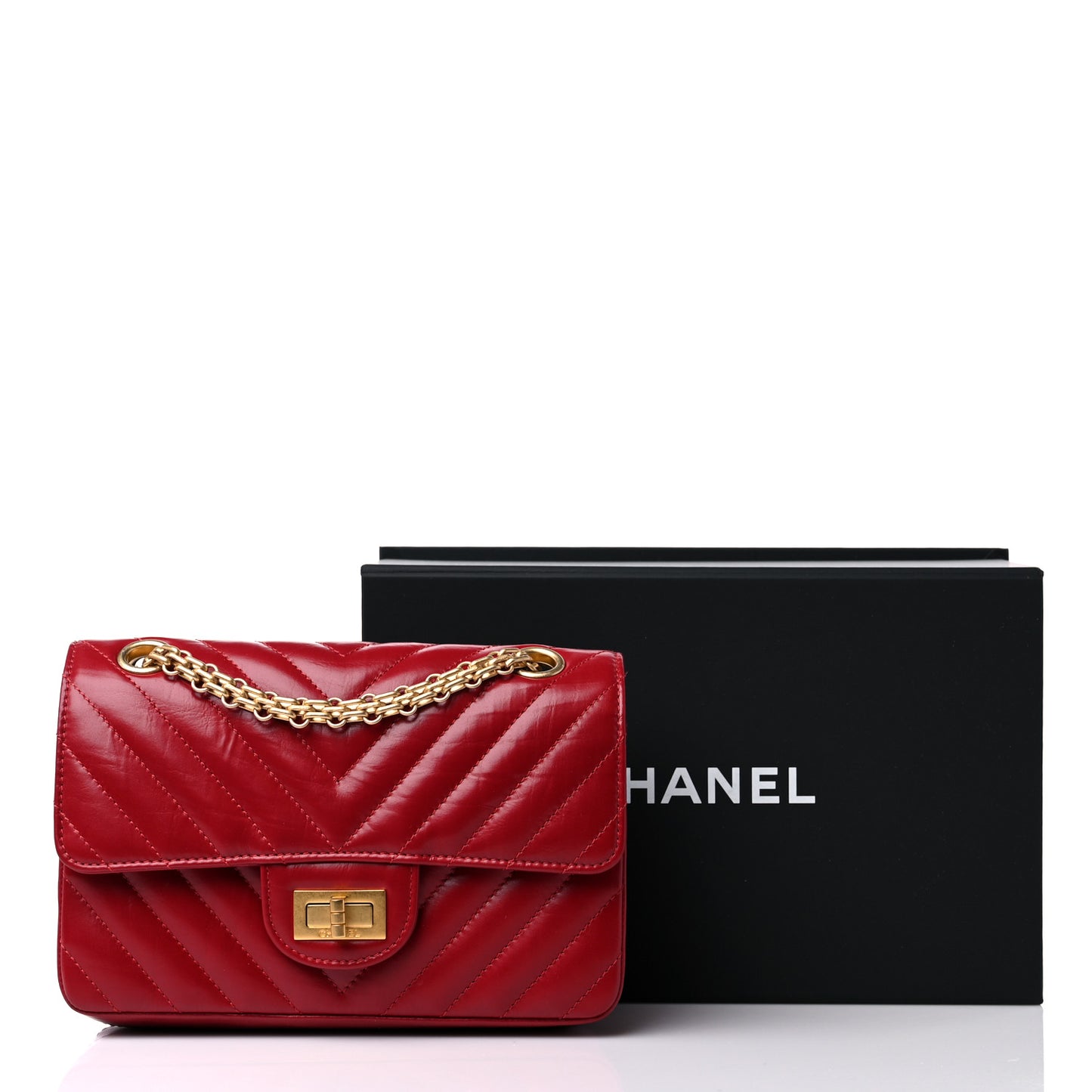 Aged Calfskin Chevron Quilted 2.55 Reissue Mini Flap Dark Red