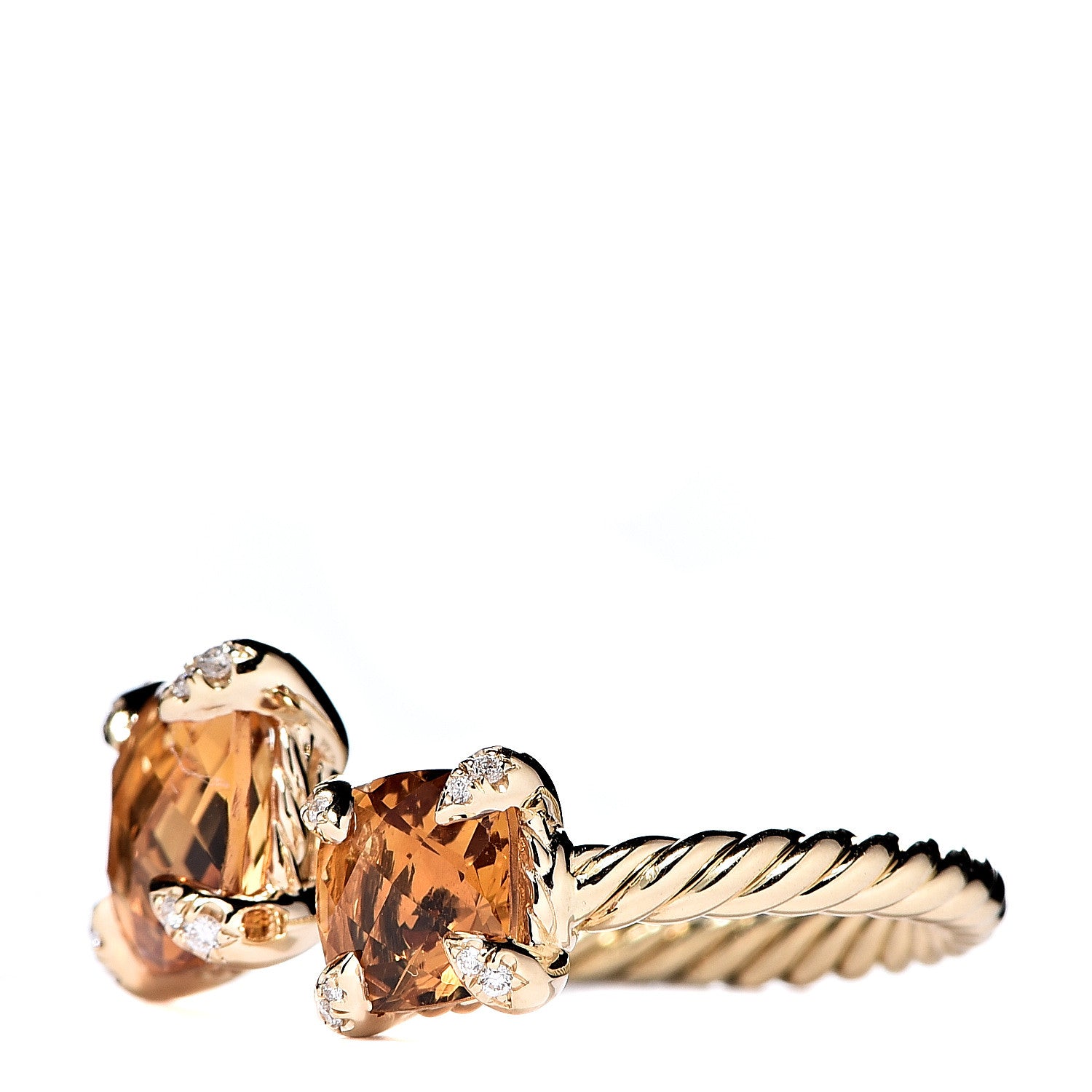 David Yurman 18K Yellow Gold Diamond Citrine Chatelaine Bypass Ring 55 7.25 3 of 5