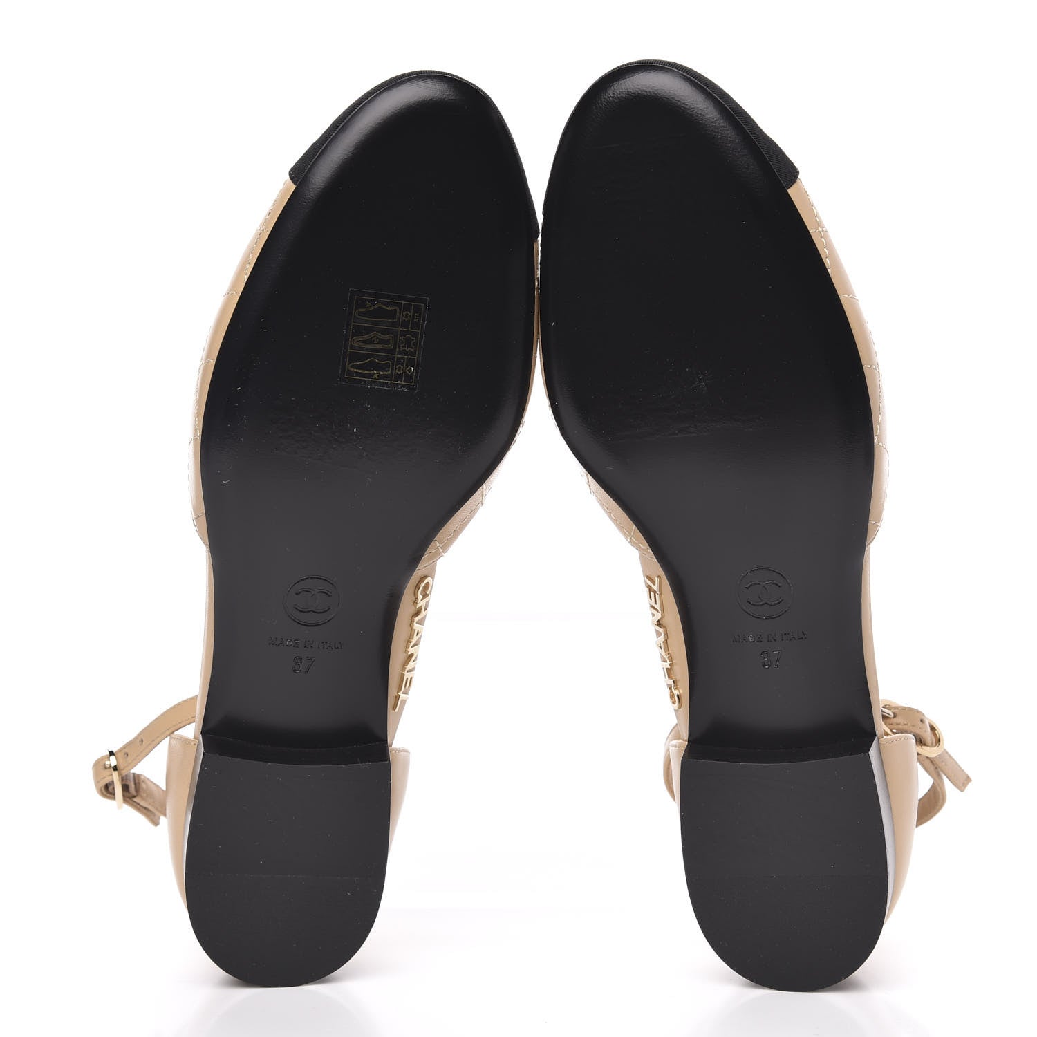 Chanel Lambskin Grosgrain Cap Toe CC Ankle Strap Sandals 37 Beige Black 5 of 10