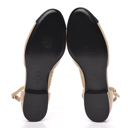 Chanel Lambskin Grosgrain Cap Toe CC Ankle Strap Sandals 37 Beige Black 5 of 10