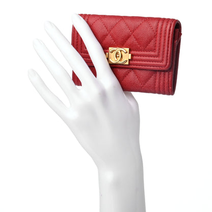Chanel Caviar Quilted Boy Flap Card Holder Wallet Red 2 of 8