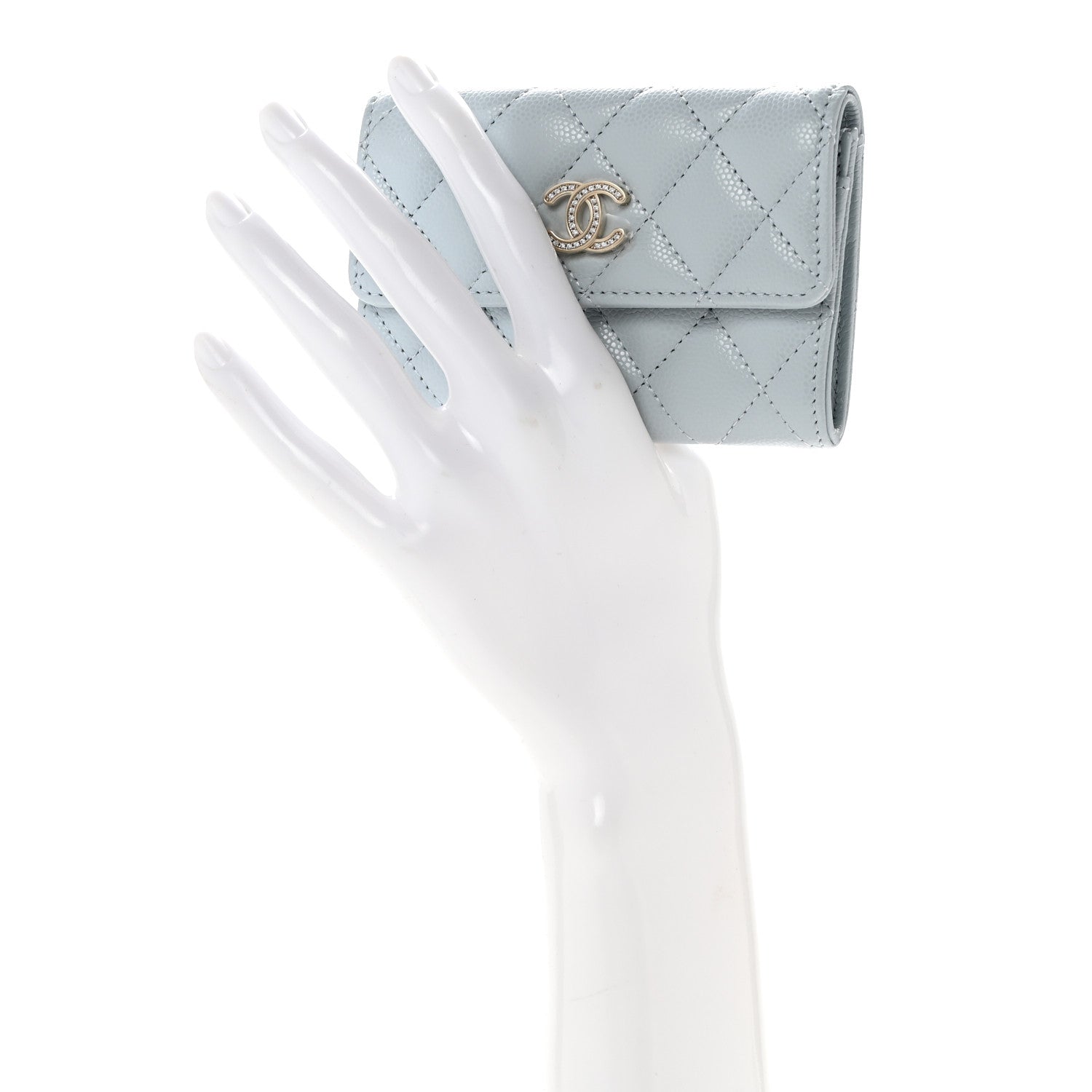 Chanel Caviar Quilted Crystal CC Flap Card Holder Light Blue 2 of 8