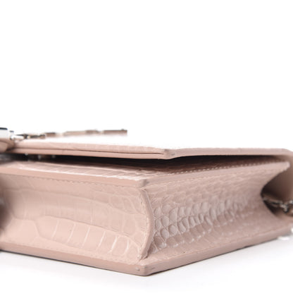 Saint Laurent Calfskin Crocodile Embossed Kate Monogram Tassel Chain Wallet Powder Pink 7 of 9