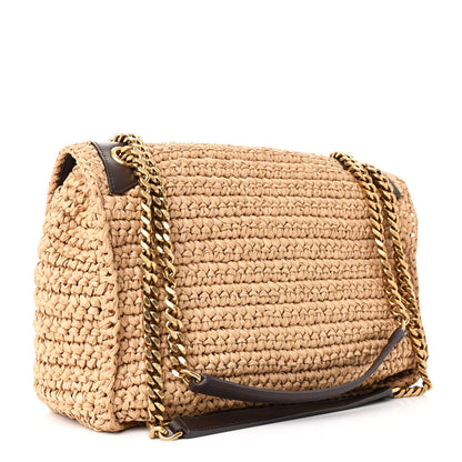 Saint Laurent Raffia Calfskin Monogram Medium Niki Chain Satchel Natural 3 of 10