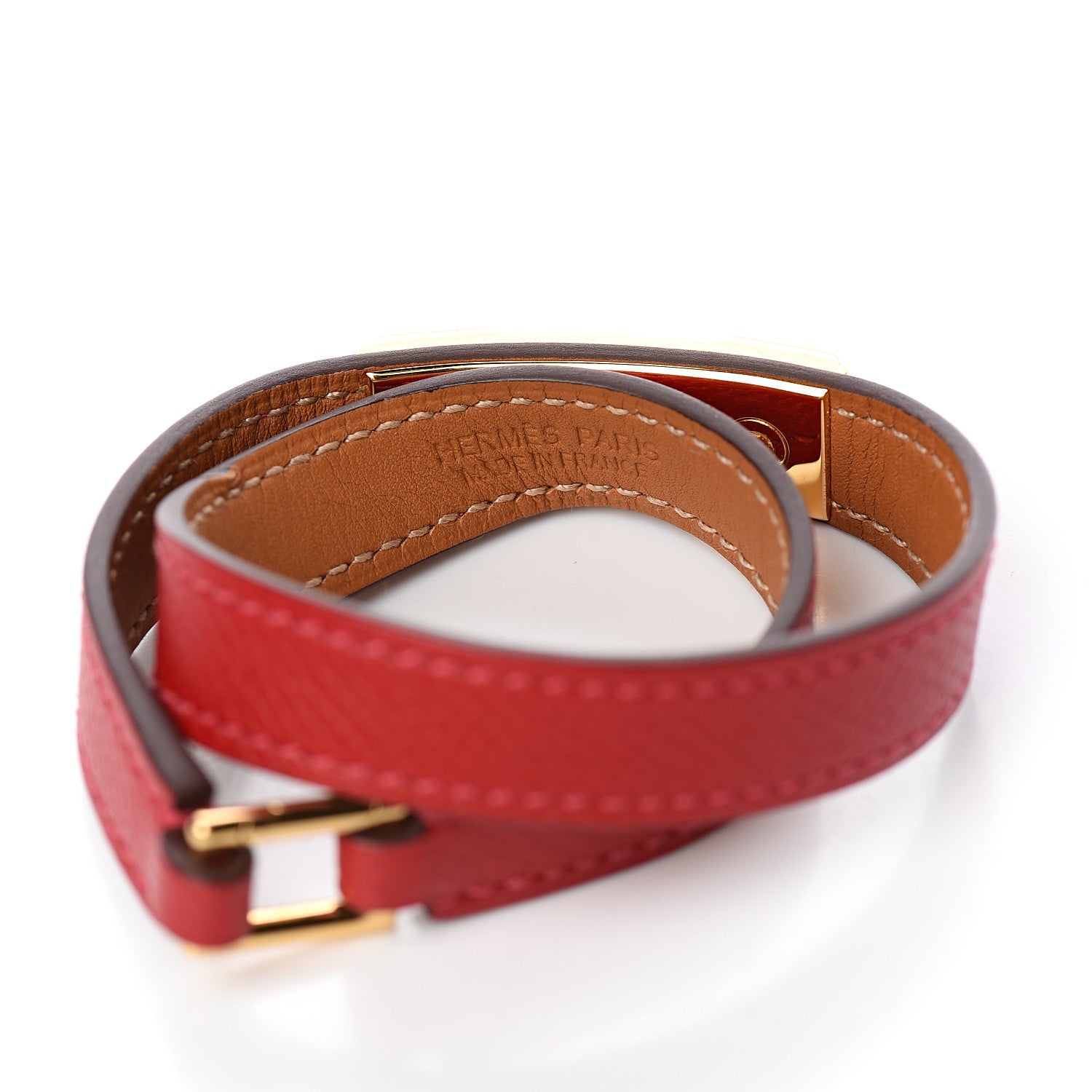 Hermes Epsom Rivale Double Tour Bracelet XS Rouge Casaque 3 of 6