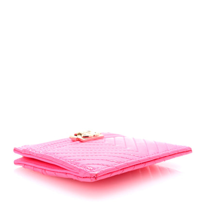 Chanel Patent Chevron Quilted Boy Zip Card Holder Neon Pink 4 of 7