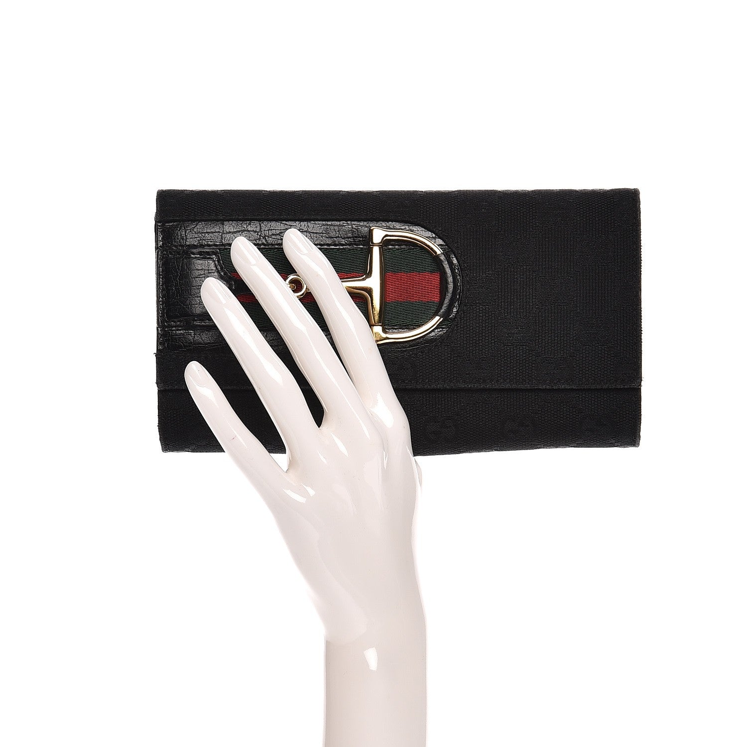Gucci Monogram Web Hasler Continental Wallet Black 2 of 12