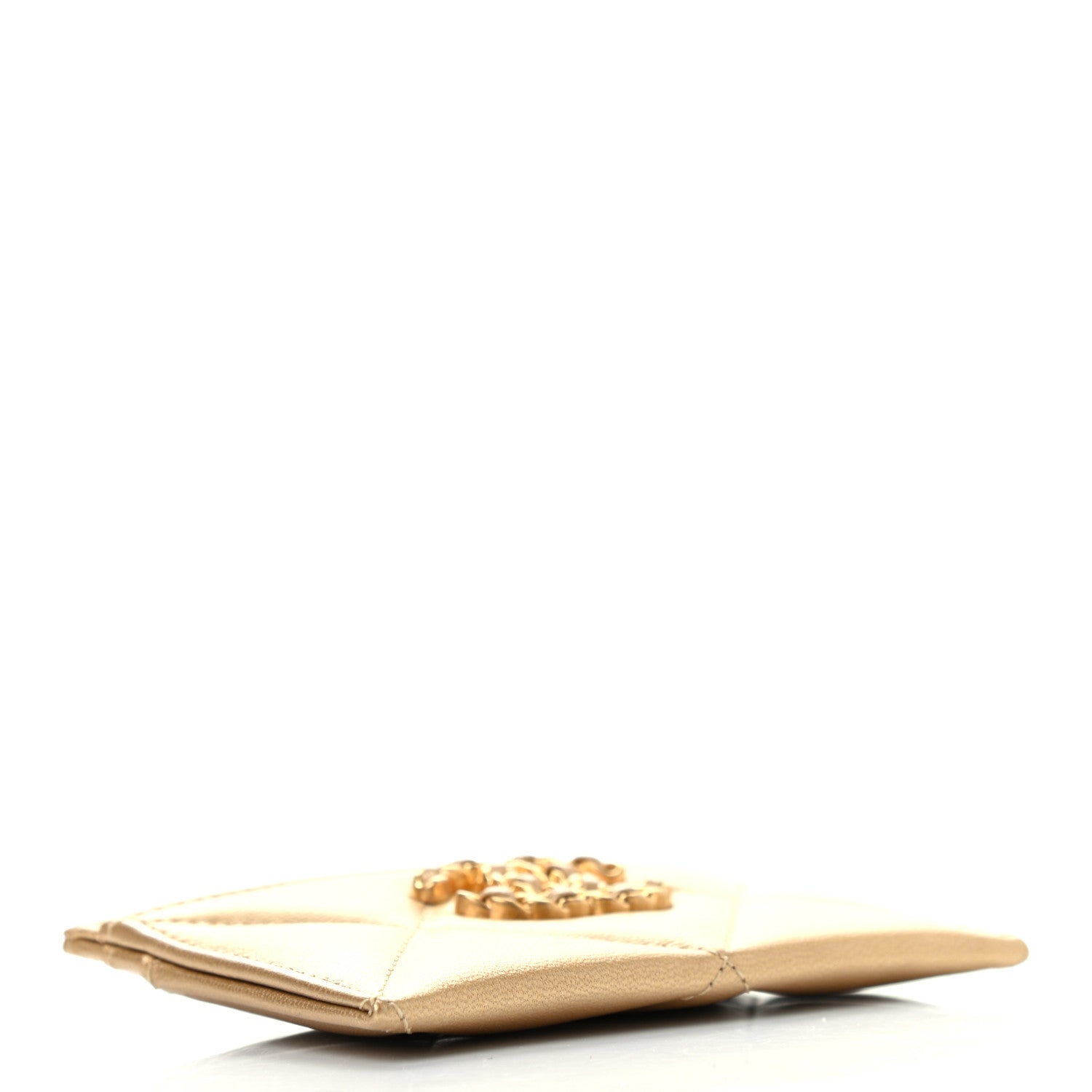 Chanel Metallic Lambskin Quilted Chanel 19 Card Holder Gold 4 of 7