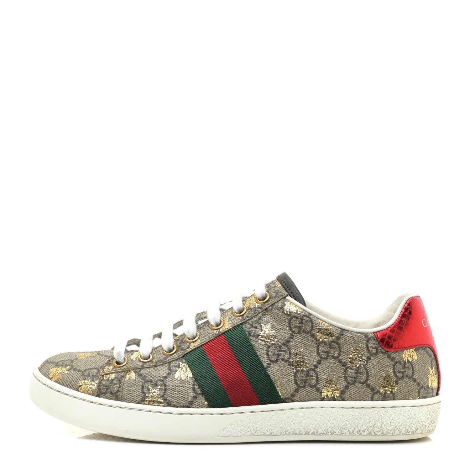 Gucci GG Supreme Monogram Bees Ayers Web Womens Ace Sneakers 36 Beige Oro Green Red 1 of 10