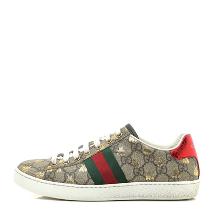 Gucci GG Supreme Monogram Bees Ayers Web Womens Ace Sneakers 36 Beige Oro Green Red 1 of 10