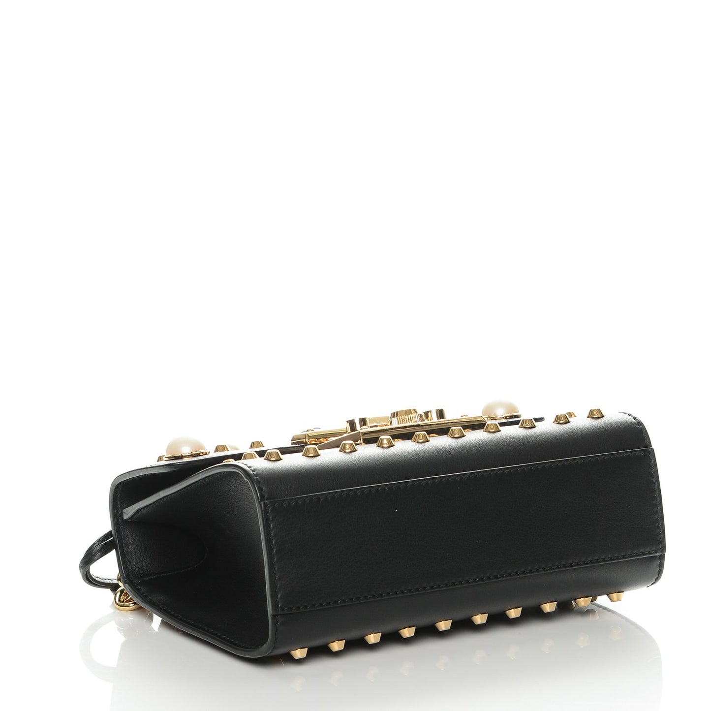 Calfskin Studded Small Padlock Shoulder Bag Black