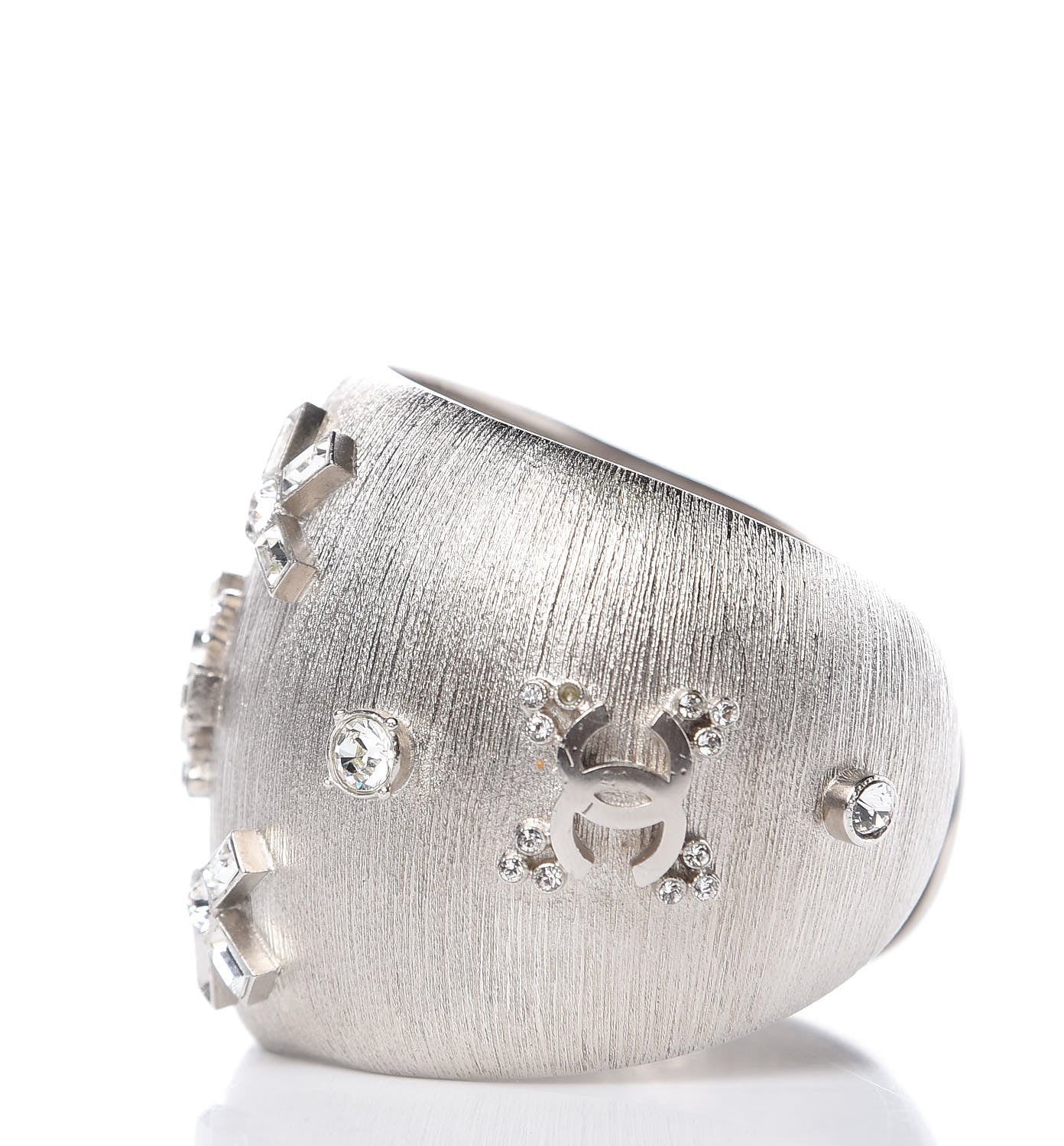 Chanel Textured Crystal CC Cuff Silver 3 of 4