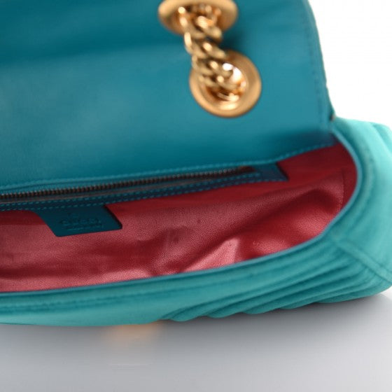 Velvet Matelasse Small GG Marmont Shoulder Bag Pavone Cyan