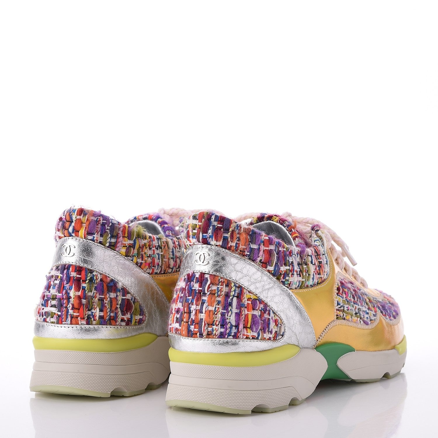 Chanel Tweed Lambskin Runway Sneakers 38.5 Silver Multicolor 4 of 8