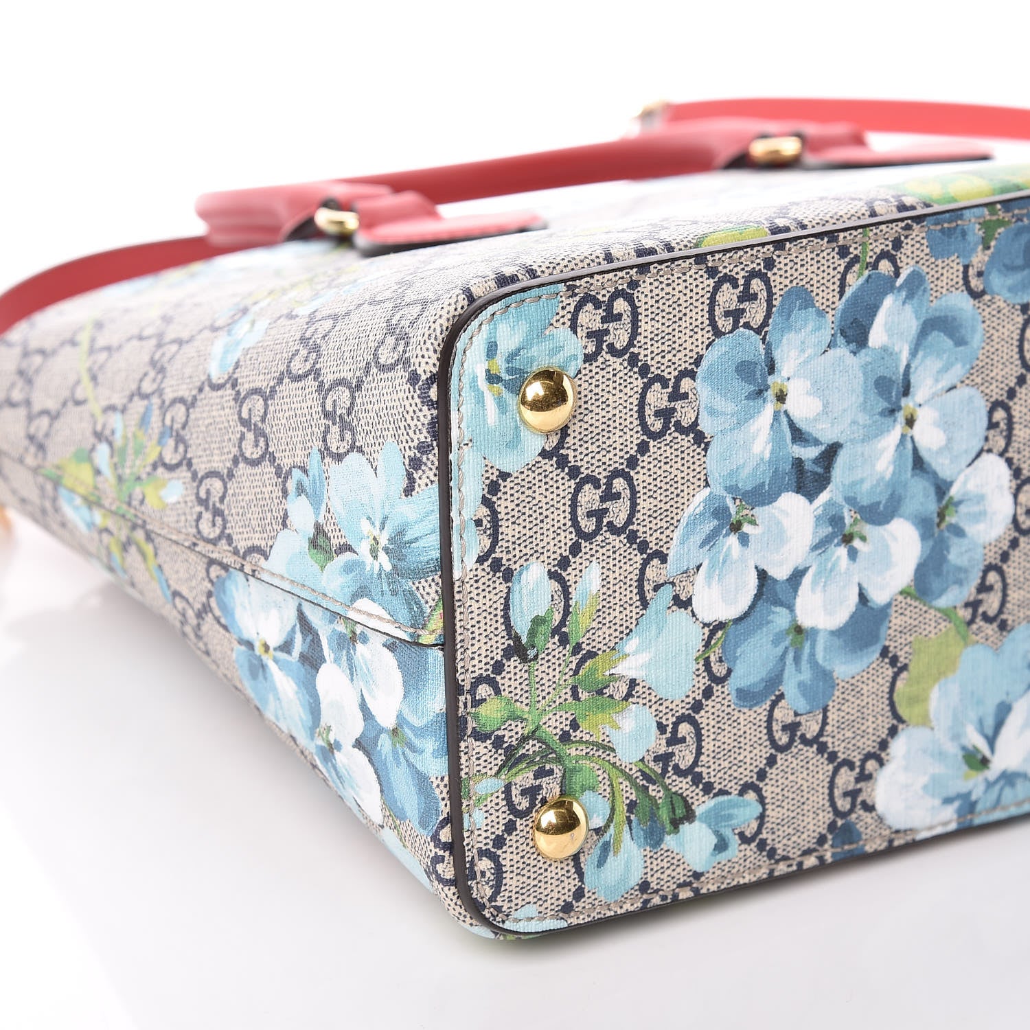 Gucci GG Supreme Monogram Blooms Medium Zip Top Tote Beige Blue Navy Hibiscus Red 8 of 9