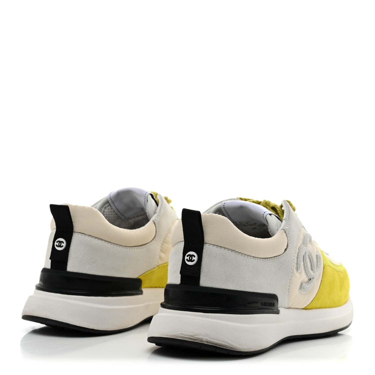 Chanel Fabric Suede Calfskin Logo Sneakers 41 Ivory Light Gray Yellow 5 of 11