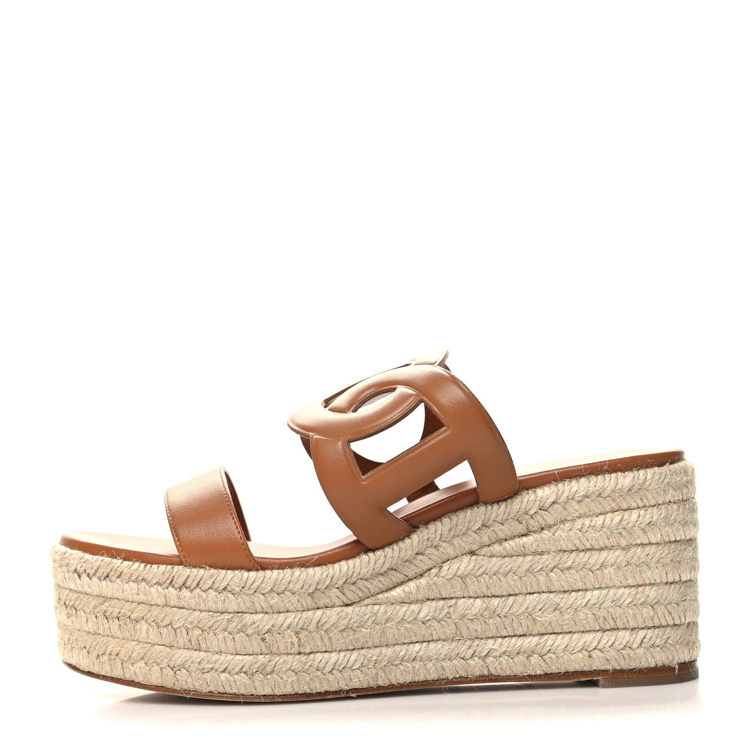 Hermes Nappa Ithea Espadrille Wedge Sandals 39 Naturel 1 of 9