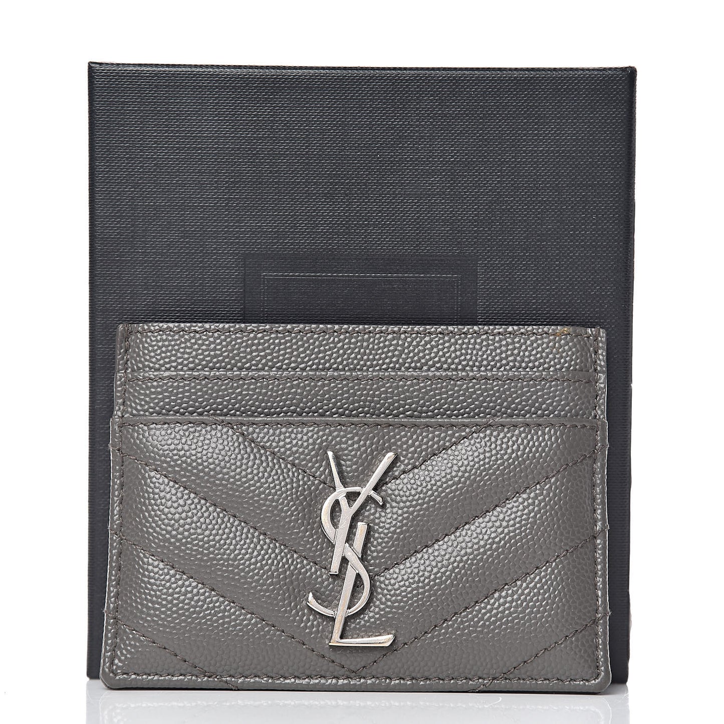 Grain De Poudre Matelasse Chevron Monogram Credit Card Case Coal