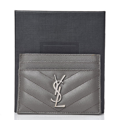 Saint Laurent Grain De Poudre Matelasse Chevron Monogram Credit Card Case Coal 8 of 8